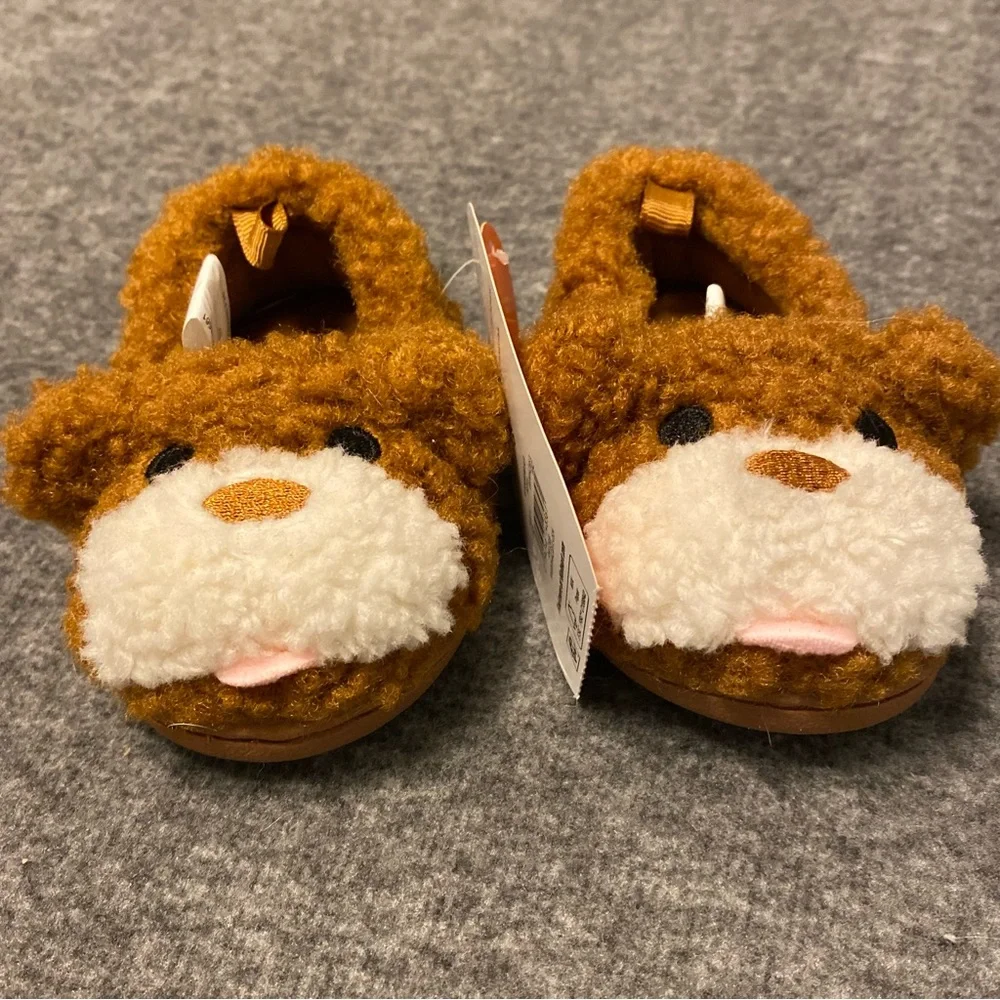 Brown and White Kids Animal Slippers Size 3 Wonder Nation‎ New